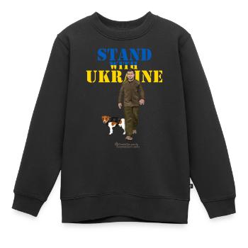 Ukraine Zelensky Patron Stand avec l’Ukraine - Sweat Premium enfant bio - noir - Devant - AI Model Kid Female (0cm)