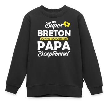 super breton / papa exceptionnel - Sweat Premium enfant bio - noir - Devant - AI Model Kid Female (0cm)