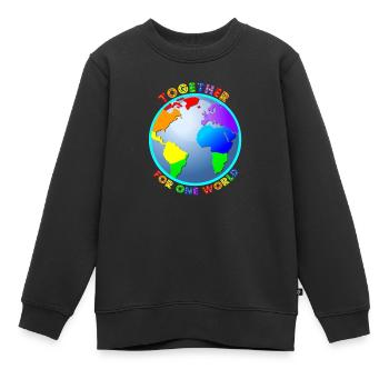 Weltkugel "For One World" - Regenbogenfarben - Kinder Premium Organic Sweatshirt - Schwarz - Vorne - AI Model Kid Female (0cm)
