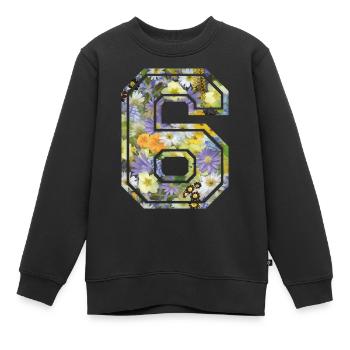 Numero 6 fleur, Équipe Foot, basket université - Sweat Premium enfant bio - noir - Devant - AI Model Kid Female (0cm)