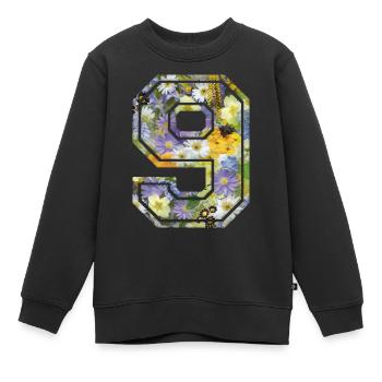 Numero 9 fleur, Équipe Foot, basket université - Sweat Premium enfant bio - noir - Devant - AI Model Kid Female (0cm)