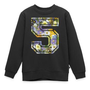 Numero 5 fleur, Équipe Foot, basket université - Sweat Premium enfant bio - noir - Devant - AI Model Kid Female (0cm)