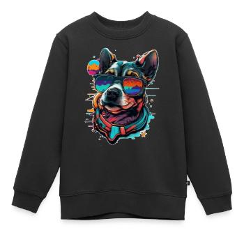 Visage de chien Hipster Bello aux couleurs vives - Sweat Premium enfant bio - noir - Devant - AI Model Kid Female (0cm)