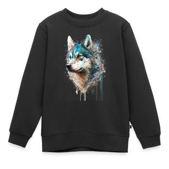 Husky sibérien 01 - Sweat Premium enfant bio - noir - Devant - AI Model Kid Female (0cm)