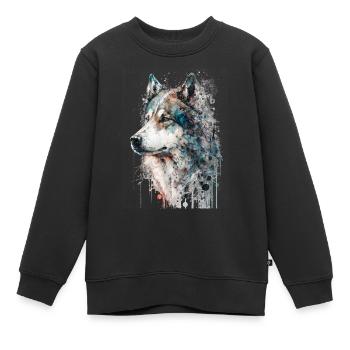 Husky sibérien 03 - Sweat Premium enfant bio - noir - Devant - AI Model Kid Female (0cm)
