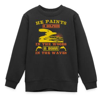 ER MALT DELFINE IM WALD EIN EBER IN DER WELLE - Kinder Premium Organic Sweatshirt - Schwarz - Vorne - AI Model Kid Female (0cm)