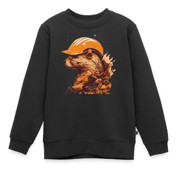 Frettchen als Bauarbeiter mit gelbem Bauhelm - Kinder Premium Organic Sweatshirt - Schwarz - Vorne - AI Model Kid Female (0cm)