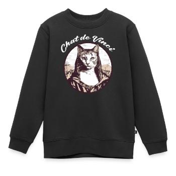 Chat de Vinci - Sweat Premium enfant bio - noir - Devant - AI Model Kid Female (0cm)