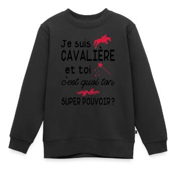 je suis cavalière / cadeau humour cavalière - Sweat Premium enfant bio - noir - Devant - AI Model Kid Female (0cm)