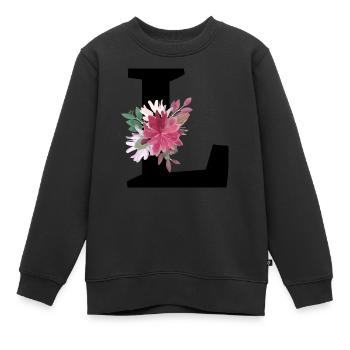 Buchstabe l blumig - Kinder Premium Organic Sweatshirt - Schwarz - Vorne - AI Model Kid Female (0cm)