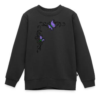 Schmetterlinge mit Blumenranken - Kinder Premium Organic Sweatshirt - Schwarz - Vorne - AI Model Kid Female (0cm)