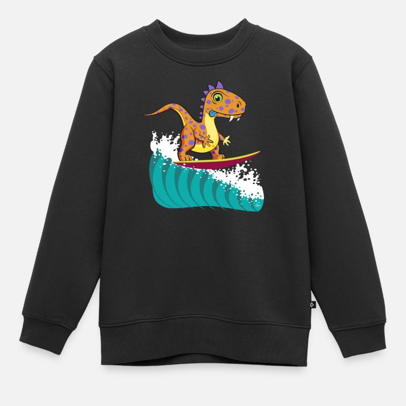 Dino Surf Cool #2 - Kids Premium Organic Sweatshirt - black