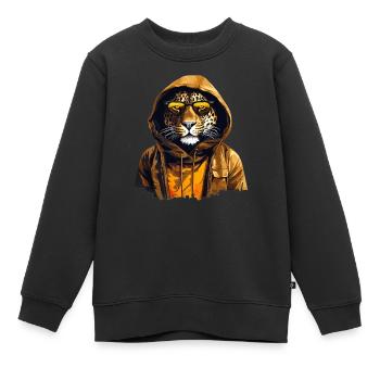 Streetstyle-Leopard | Leoparden-Liebhaber - Kinder Premium Organic Sweatshirt - Schwarz - Vorne - AI Model Kid Female (0cm)
