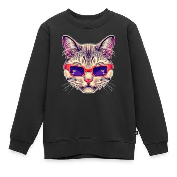 Edle Katze mit roter Sonnenbrille - Kinder Premium Organic Sweatshirt - Schwarz - Vorne - AI Model Kid Female (0cm)
