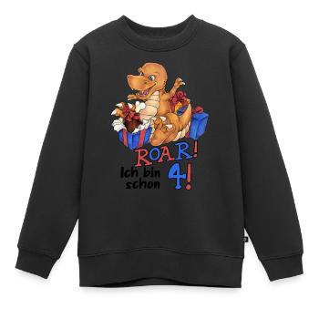 "Roar ich bin schon 4" Dino zum Geburtstag - Kinder Premium Organic Sweatshirt - Schwarz - Vorne - AI Model Kid Female (0cm)