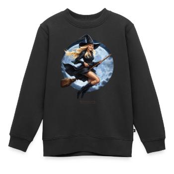 Sorcière sur balai - Sweat Premium enfant bio - noir - Devant - AI Model Kid Female (0cm)