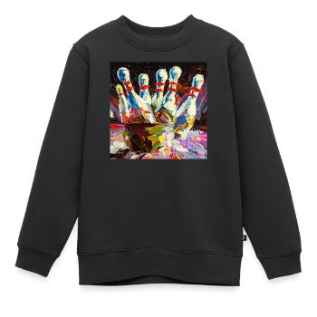 Abstraktes farbiges Ölgemälde eines Bowling-Strikes - Kinder Premium Organic Sweatshirt - Schwarz - Vorne - AI Model Kid Female (0cm)