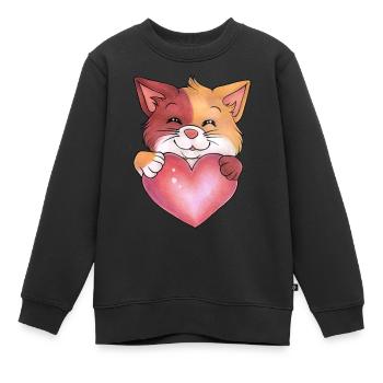 Niedliche Katze Herz Liebe Geschenk Valentinstag - Kinder Premium Organic Sweatshirt - Schwarz - Vorne - AI Model Kid Female (0cm)