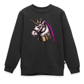 Steampunk Einhorn - Kinder Premium Organic Sweatshirt - Schwarz - Vorne - AI Model Kid Female (0cm)