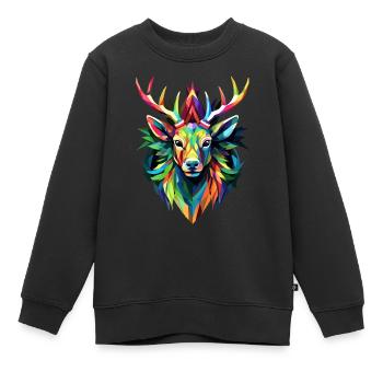 Buntes Hirschgeweih - Origami - Style - Kinder Premium Organic Sweatshirt - Schwarz - Vorne - AI Model Kid Female (0cm)