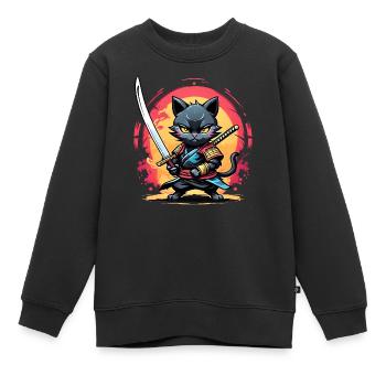 Ninja cat #1 - Kids Premium Organic Sweatshirt - black - Front - AI Model Kid Female (0cm)