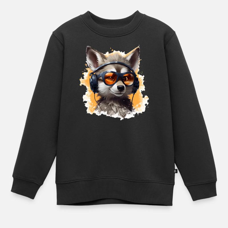 Wolf Design avec des écouteurs et des lunettes de soleil - Sweat Premium enfant bio - noir