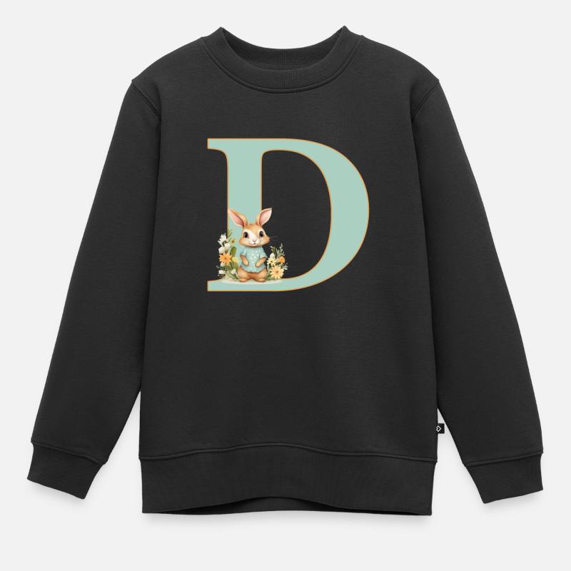 Buchstabe D, Monogramm, Blumen, Hase - Kinder Premium Organic Sweatshirt - Schwarz