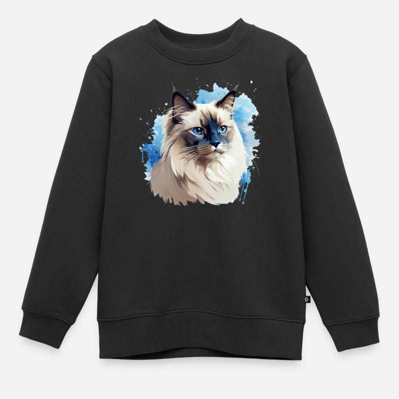 Tête de chat sacré Birman - Sweat Premium enfant bio - noir