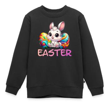 Lapin de Pâques avec des œufs de Pâques - Sweat Premium enfant bio - noir - Devant - AI Model Kid Female (0cm)