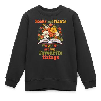 Bücher und Pflanzen sind mir die liebsten Dinge - Kinder Premium Organic Sweatshirt - Schwarz - Vorne - AI Model Kid Female (0cm)