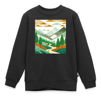 Dessin d’une forêt de montagne - Sweat Premium enfant bio - noir - Devant - AI Model Kid Female (0cm)