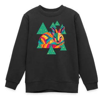 Drawing of a colorful doe among trees - Kids Premium Organic Sweatshirt - black - Front - AI Model Kid Female (0cm)