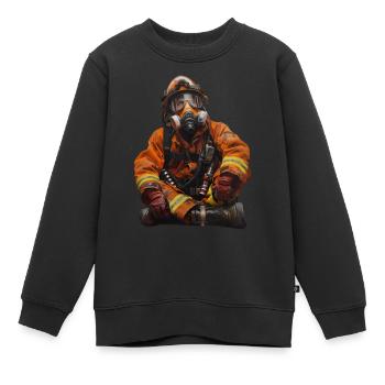 Pompier réveur - Sweat Premium enfant bio - noir - Devant - AI Model Kid Female (0cm)