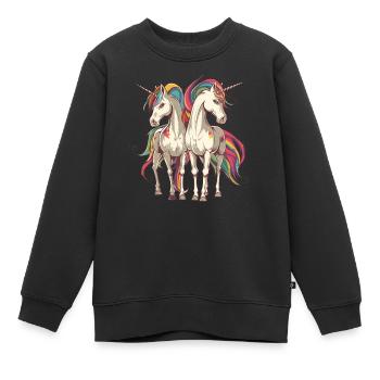 Buntes Einhorn-Duo - Kinder Premium Organic Sweatshirt - Schwarz - Vorne - AI Model Kid Female (0cm)