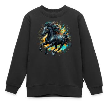 Cheval - Sweat Premium enfant bio - noir - Devant - AI Model Kid Female (0cm)