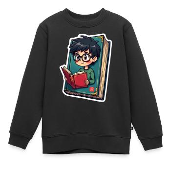 LIVRE NERD - Sweat Premium enfant bio - noir - Devant - AI Model Kid Female (0cm)