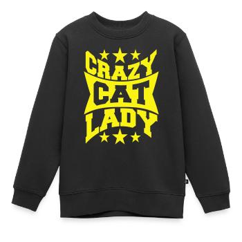 Chat fou Dame Texte Folle Femme Chats Amour - Sweat Premium enfant bio - noir - Devant - AI Model Kid Female (0cm)