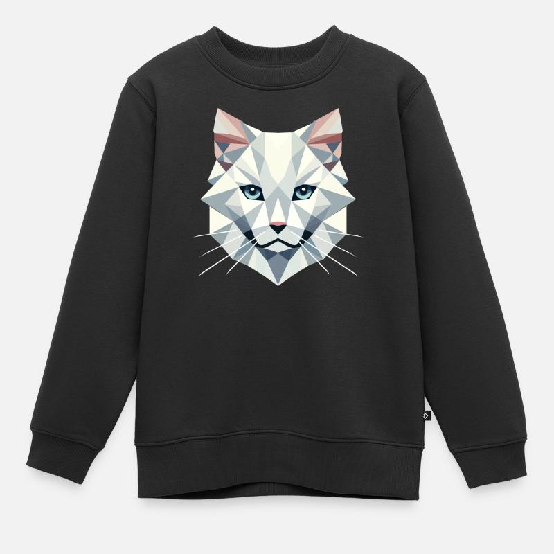 Élégance géométrique : Chat blanc à facettes - Sweat Premium enfant bio - noir