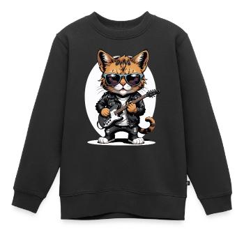 Cat Rocker Cat HardRock Gift - Sweat Premium enfant bio - noir - Devant - AI Model Kid Female (0cm)