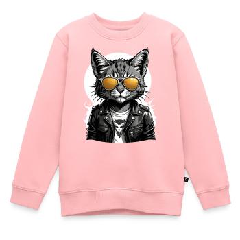 Cat Rocker Cat HardRock Gift - Sweat Premium enfant bio - rose - Devant - AI Model Kid Female (0cm)