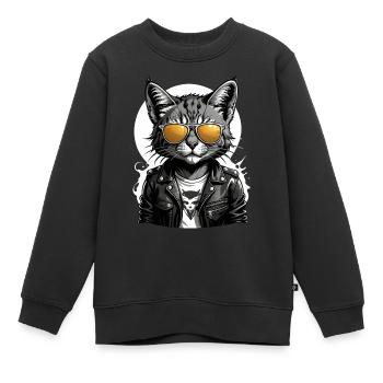Cat Rocker Cat HardRock Gift - Sweat Premium enfant bio - noir - Devant - AI Model Kid Female (0cm)