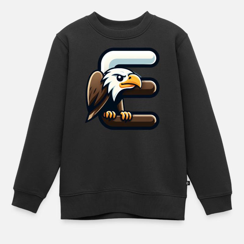 Majestic eagle with letter E - Kids Premium Organic Sweatshirt - black