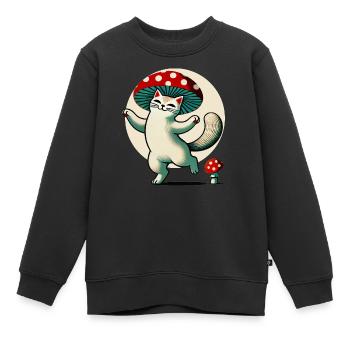 Mushroom Kitty Cat - Kids Premium Organic Sweatshirt - black - Front - AI Model Kid Female (0cm)