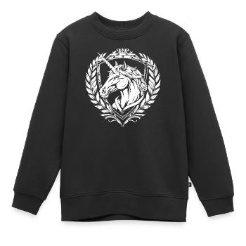Blason de licorne en couronne de laurier - Sweat Premium enfant bio - noir - Devant - AI Model Kid Female (0cm)