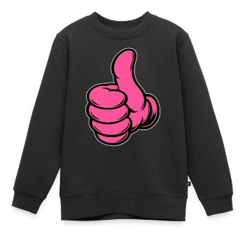 OK Comic Thumbs Up Hand Symbol Rose - Sweat Premium enfant bio - noir - Devant - AI Model Kid Female (0cm)