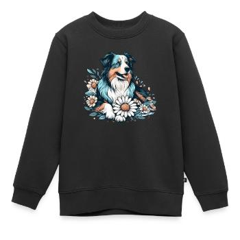 Berger australien Cottage Core Country House fleurs - Sweat Premium enfant bio - noir - Devant - AI Model Kid Female (0cm)