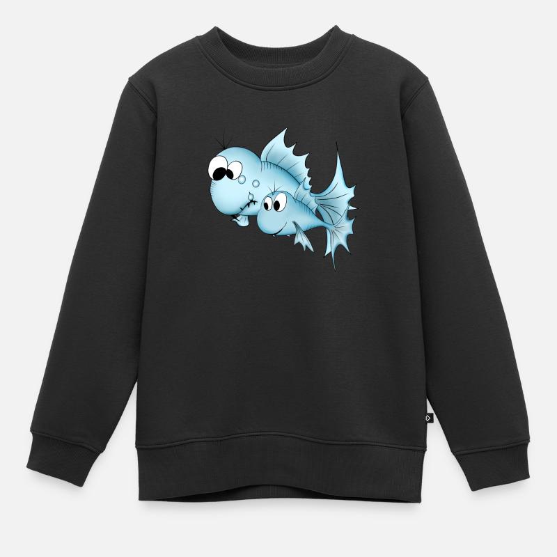 Poisson poisson bleu - Sweat Premium enfant bio - noir
