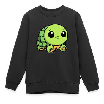 Süße Chibi-Schildkröte | Niedliches Cartoon-Design - Kinder Premium Organic Sweatshirt - Schwarz - Vorne - AI Model Kid Female (0cm)