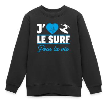 J’aime le surf pour la vie,Surf,Surfeuse,Surfeur - Sweat Premium enfant bio - noir - Devant - AI Model Kid Female (0cm)