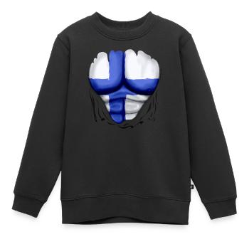 Finnland Flagge Gerippt Muskeln - Kinder Premium Organic Sweatshirt - Schwarz - Vorne - AI Model Kid Female (0cm)